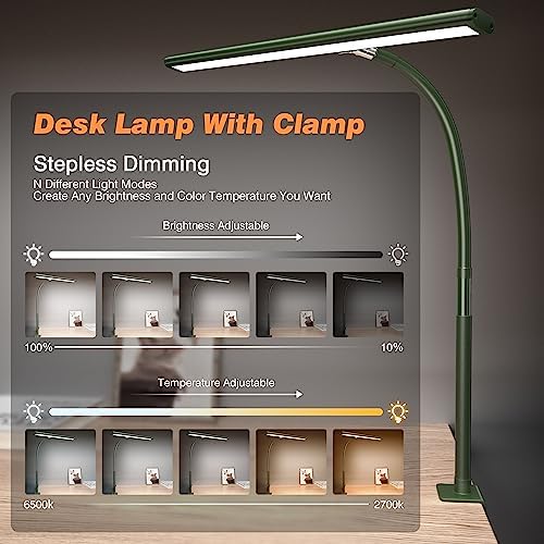 Airlonv LED Desk Lamp with Clamp, 17" Stepless Dimming Light, Green - Image 2
