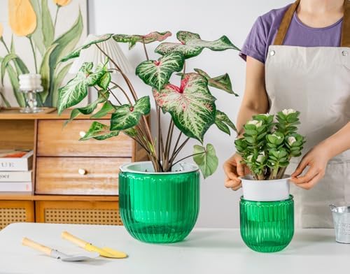 Melphoe Self Watering Pots for Indoor Plants Planter, 8.3/5.3 Inch 2 Pack Planters Self Watering Plant Pots for Flower, Houseplants, Succulent, African Violets and Cactus with Drainage - Image 2