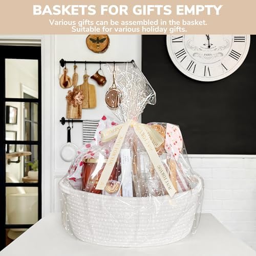 CHICVITA Woven Basket for Gifts with Bags & Ribbon, Dog Toy Basket, White - Image 2