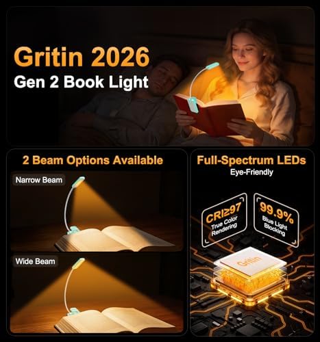 Gritin 2026 Gen 2 Book Light for Reading- 30 Eye Caring Full Spectrum LED - Image 2