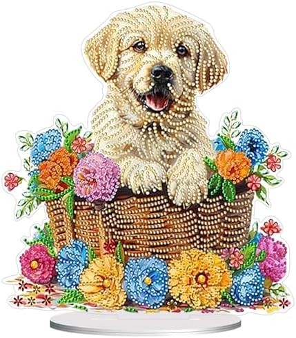 Diamond Painting Kits for Adults Beginners, 5D Full Drill Dog Crystal Art Desktop Ornament, DIY Single Sided Home Office Desk Decor, Creative Craft Gift Set with Tools by OFRKE