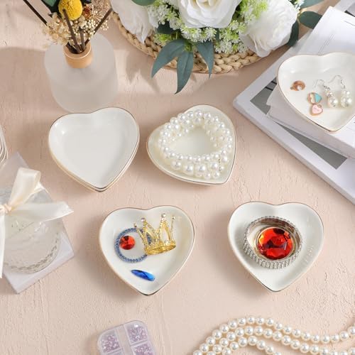 Shappy 6 Pcs White Ceramic Jewelry Dish Trinket Tray Ring Holder, Heart - Image 4