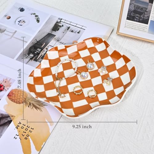 Koythin Brown Plaid Ceramic Jewelry Tray, Vanity Trinket Dish Birthday Gift - Image 2