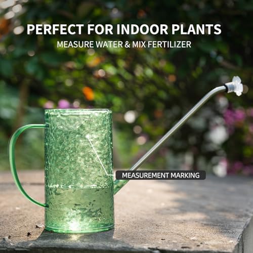 Watering Can for Indoor Plants, Water-Ripple Design Small Plastic Plant Watering Can with Long Spout and Detachable Shower Head for Houseplants, Flowers, and Succulents, 34oz, Forest Green - Image 6
