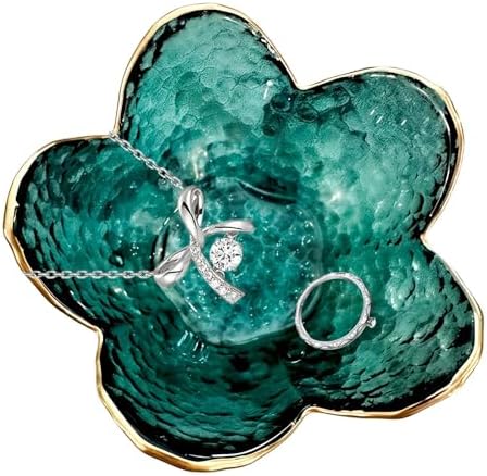 Small Green Flower Jewelry Dish, Glass Jewelry Ring Tray Trinket Bowl, Nightstand Decor Ring Holder for Women, Home Decor Gifts for Women, Wedding, Birthday, Mothers Day, Christmas, Thanksgiving by Koyzsen
