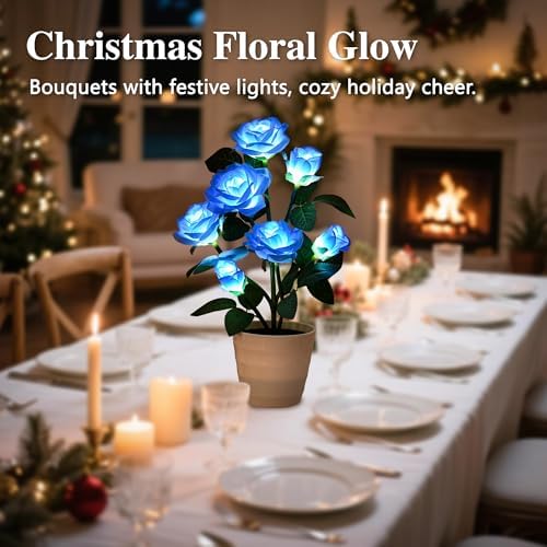 Blue Rose Flower Lamp Romantic Floral Table Decor Gifts for Women Mom - Image 4