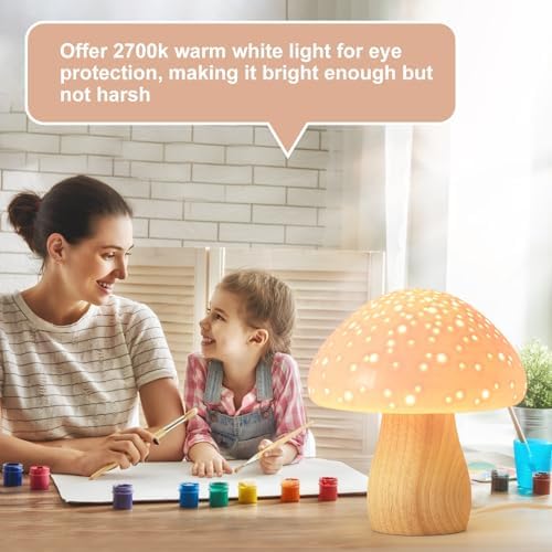BOHON Mushroom Lamp Ceramic Bedside Table Lamp, Pink - Image 6