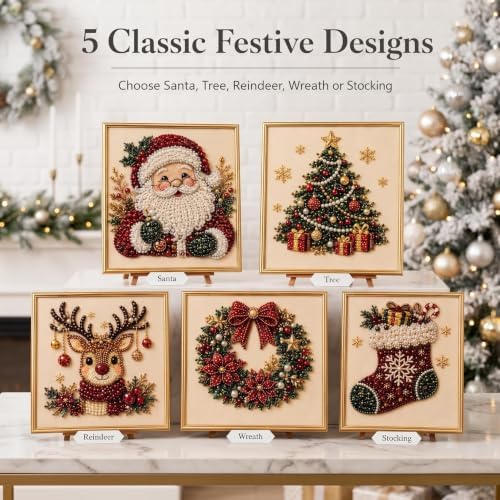 Oanruyan Christmas Pearl Diamond Painting Art Kit with Frame, DIY Pearl Beads Art Craft Kit for Adults Beginner, Gemstone Diamond Dots Beads for Home Decor Wall Art, Party Gift (Christmas Stocking) - Image 2