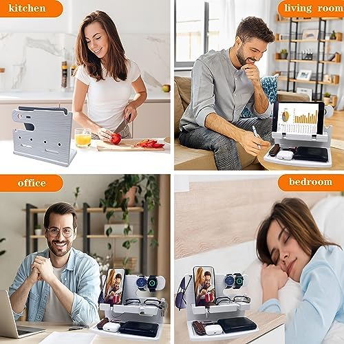 VEIYAILU Gifts for Women Girlfriend Him Men Dad Husband Boyfriend Nightstand Organizer Wood Phone Docking Station(White) - Image 2
