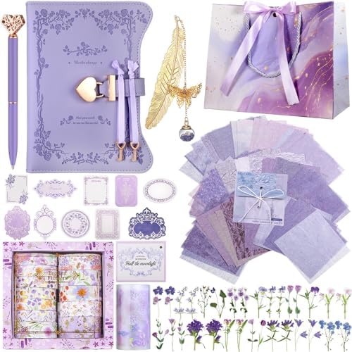 Janlaugh DIY Journal Diary with Lock Pack Scrapbook Kit, Purple, Bright by Janlaugh