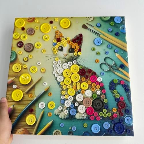 Framed Button Art Kit 11.8" DIY Mosaic Craft for Adults(Kitten) - Image 3