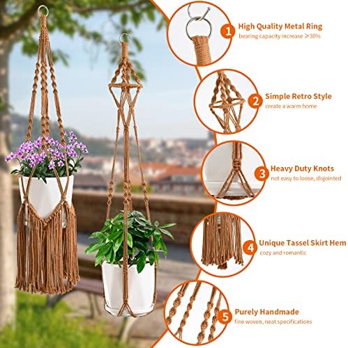 SFENNGPET Macrame Plant Hangers, 6Pack Hanging Planters for Indoor Plants - Image 2