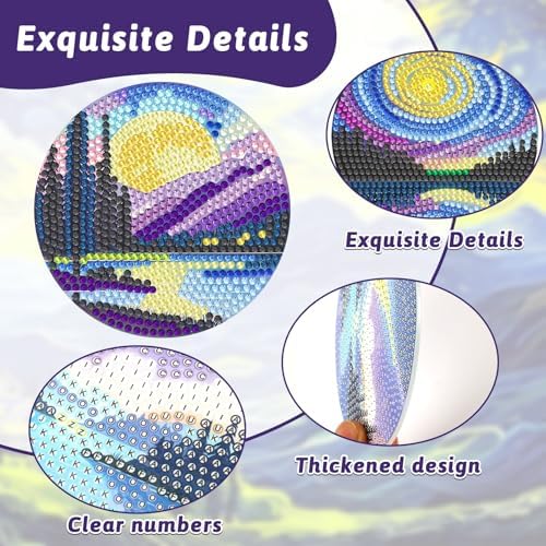 UPINS 8 Pcs Diamond Art Painting Coasters with Holder,Landscape DIY Diamond Art Paintings Coaster Kits Drink Coasters for Birthday Presents Beginners Craft Supplies Adults - Image 4