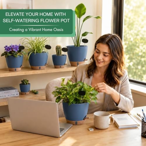 5-Pack Self Watering Planter Pots 10/9/8/7/6.5" for Inoor/ Ourdoor Plants - Image 2
