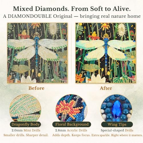 DIAMONDOUBLE Spring Summer Diamond Art Kits for Adults, 12x16 5D Full Drill Diamond Painting on Velvet Canvas, Dragonfly Design with Mixed Acrylic & Special Shape Diamonds, DIY Paint by Diamonds - Image 3