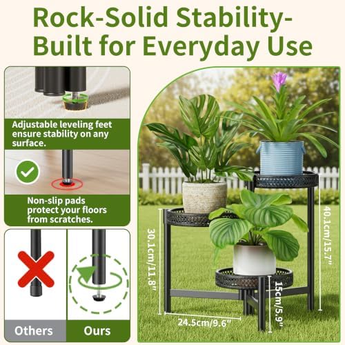 Metal Plant Stand Indoor Outdoor, 3 Tier Corner Tall Plant Shelf for Multiple Plants, Tiered Plant Stand, Heavy Duty Flower Plant Holder, Folding Tall Rack for Garden Patio Lawn Balcony - BlackWave - Image 3