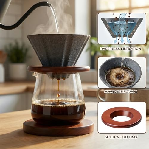 Reusable Coffee Filter, Ceramic Tea Strainer Compatible for Most Cups, Best Coffee Maker and Bar Accessories, with Bamboo Stand - Image 3