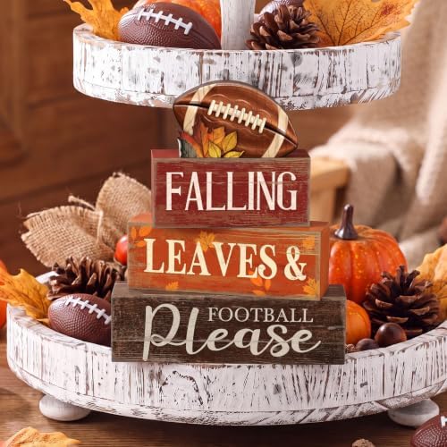 Moucuny 4 Pcs Fall Football Table Decor Farmhouse Tiered Tray Sign Set - Image 6