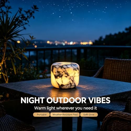 Natural Marble Lamp Cordless Touch Control Night Light 3-Way Dimmable Pat Light LED Ambient Glow Lamp Type-C Rechargeable Portable Stone Bedside Desk Lamp Zen Home Decor (Purple Calacatta) - Image 7