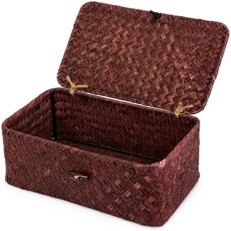 Seagrass Wicker Storage Basket with Lid, Small, Red by ORDELITE