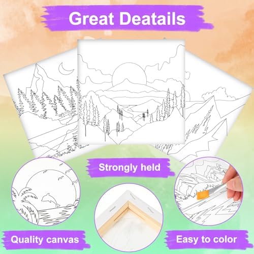 Teling 12 Pcs Pre Drawn Stretched Canvas, Pre Printed Painting, Mountain - Image 3