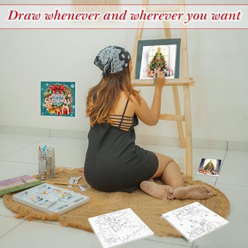 Sherr 12 Pcs Pre Drawn Canvas for Adults,Classic Xmas,8 x 8 Inch - Image 6