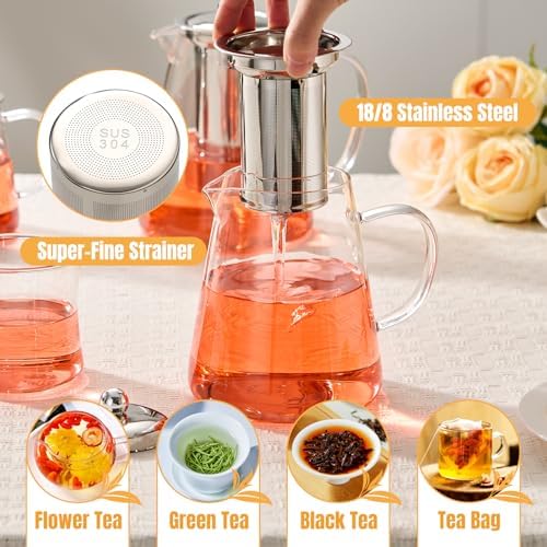 Baalaka Tea Infuser Pot, 32 oz Clear Borosilicate Glass Kettle, Stovetop - Image 3