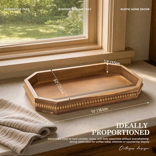 EOSAHR Acacia Wood Decorative Tray: Serving Tray for Room Decor, Brown - Image 2