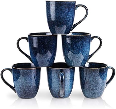 vicrays Coffee Mug Set, 12 Ounce, Set of 6, Ceramic Mug for Men, Women, Unique Glazed Mugs with Handle for Coffee, Tea, Milk, Cocoa, Cereal(blue) by VicraysCeramic