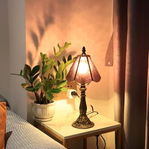 Tiffany Style Table Lamp Purple Rippled Stained Glass Lamp 14 Inch by MQYXH