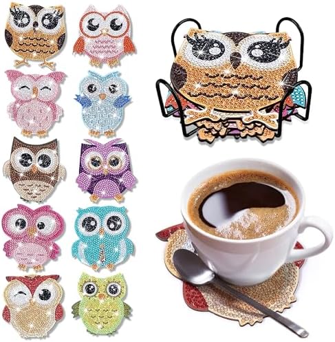 10 pcs Diamond Painting Coasters | Diamond Art Coasters | Owls Diamond Art Painting | Perfect Art Craft Gift for Owl Lover, Dad, Mom, Grandparents, Brother, Sister. by LGANHAPY