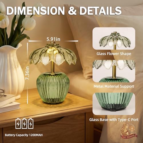 MJ PREMIER Rechargeable Table Lamp, Small Cordless Lamp with Timer, Green - Image 3