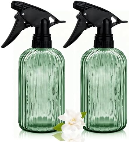 Green Glass Spray Bottle, Refillable Indoor Plant Mister,13.5oz Water Spray Bottle with Adjustable Nozzle,Plant Mister Spray Bottles for Indoor Plants, Cleaning, Hair Care, Pets Care(2pcs) by ESSGUO