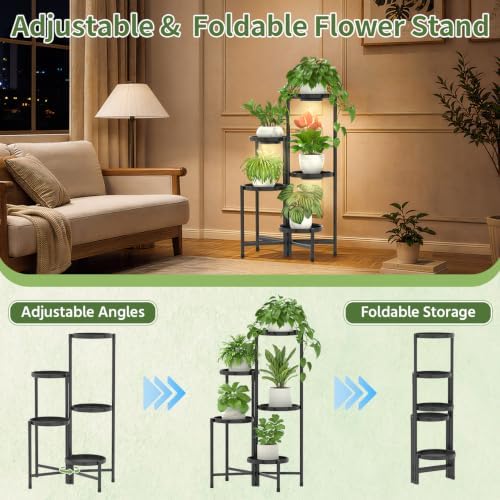 LASZOLA Plant Stand Indoor 10 Inch Large Tray With Lights, 5 Tier Black - Image 6
