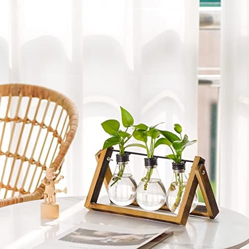 Marbrasse Plant Propagation Stations with Wooden Stand, Desktop Plant Terrarium Holder Bulb Vase, Glass Vase Container with Metal Swivel Holder for Hydroponics of Home Garden Office Decor Lover Gifts - Image 2
