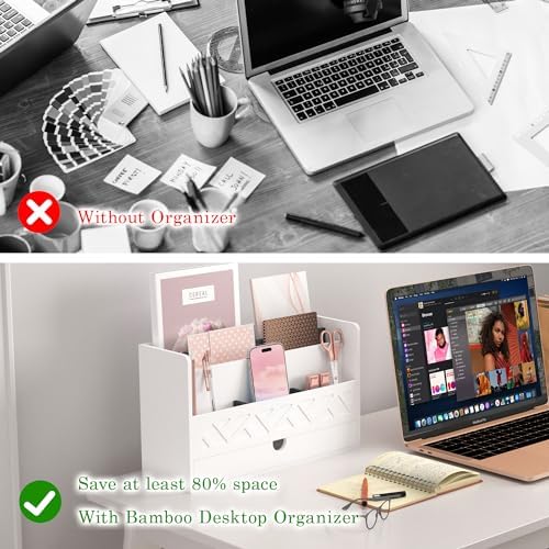 Wisuce Bamboo Mail Organizer with Drawer, Countertop Desk Organizer(White) - Image 4