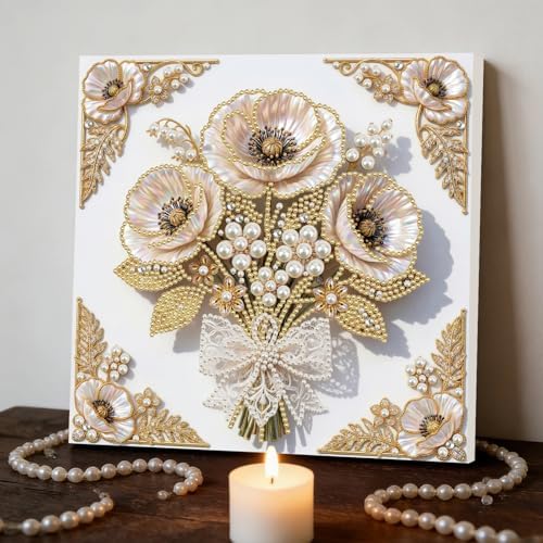 5D DIY Pearl Painting with Frame Floral Theme Handmade Healing Home Wall Decoration Creative 9.84x9.84in Tools -Flower-1 - Image 2