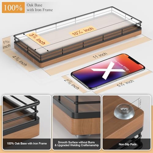 Wooden Decorative Tray, Oak 11.2" L Coffee Table Tray for Kitchen Countertop Soap Sponge Holder Candle Nightstand Table Centerpieces for Dining Room Decor Walnut - Image 2