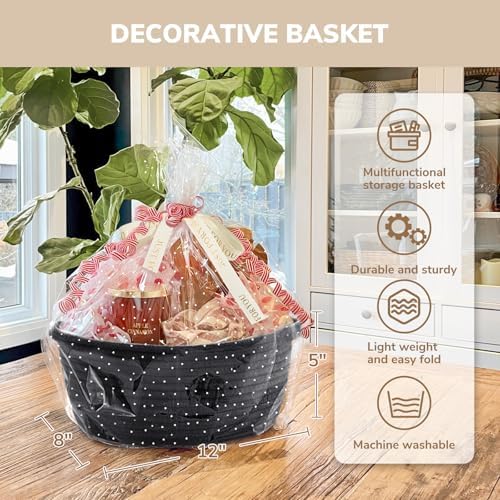 CHICVITA Small Woven Boo Basket Empty with Bags & Ribbon for Gift, Black - Image 6