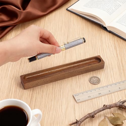 BENECREAT Walnut Pen Tray, Minimalist Wood Pen Holder, Pen Storage Tray for Office Desk Organizer Writing Accessories Gift Home Bedroom Decoration 7.87x1.14inch - Image 3