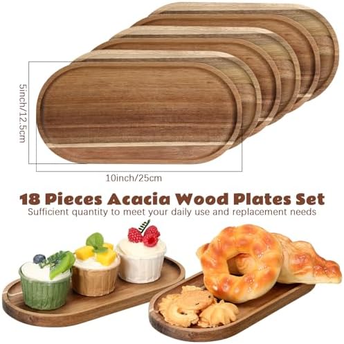 Wenqik 18 Pieces Acacia Wood Tray Set 10 x 5 Inch Acacia Oval Wood Tray Platters Plates Set for Fruit Cheese Dessert Appetizer Vegetable Charcuterie BBQ Party Weddings Supply - Image 2
