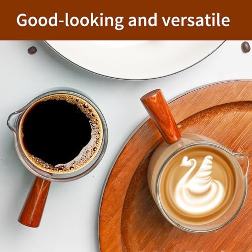 Wooden Handle Graduated Single Mouth Cup 150ml Glass Coffee Cup Glass Graduated Milk Cup Clear Glass By - Image 3