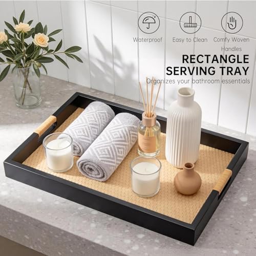 Wood Serving Tray with Handles Set of 2，Rectangle Decorative Tray - Image 5