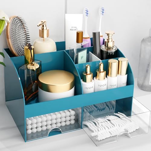 Makeup Organizer with Drawers, Cosmetic Storage for Dresser Vanity and Bathroom Countertop, Beauty Holder for Lipstick Brush, Skincare Organizer for Vanity, Cosmetic Display Case (Dark Green) by COMFYROOM