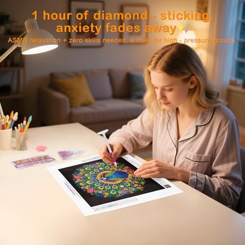 DIAMONDOUBLE Advanced Special Shape Diamond Painting Kits for Adults on Velvet Canvas, 12x12 Peacock 5D Partial Drill Diamond Art Kit for Beginners, DIY Crystal Rhinestone Mosaic Craft Wall Decor - Image 7