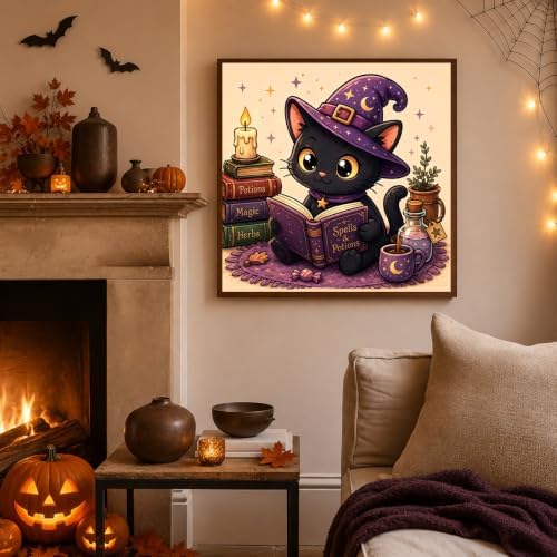 Mandun Halloween Cat Paint by Numbers Kit for Kids, 8x8 inch - Image 3