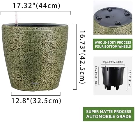 Dexceder 18x17 Self Watering Planter with Wheels (Black Gold Crackle) - Image 3