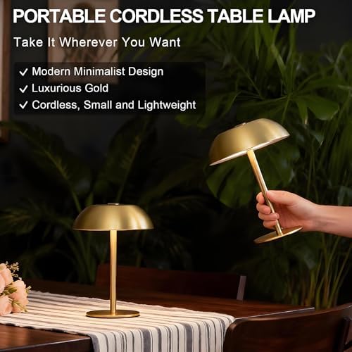 Small Rechargeable Lamp Cordless, LED Touch Battery Operated Table Lamp, Portable, Dimmable, Modern Home Decor, Desk, Bedroom, Bedside, Living Room, Kitchen, Patio, Restaurant, Bar, Gold - Image 4
