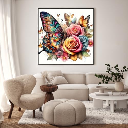 Framed Paint by Numbers Kit for Adults, Butterfly & Roses, 10 x 10 Inch - Image 2