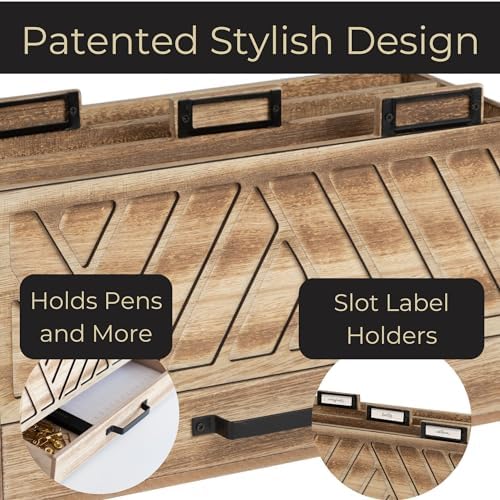 BLU MONACO | Natural Wood Desktop Mail Organizer with Drawer | Three-Tier Mail Sorter with Black Label Holders | Countertop Mail Holder & Document Storage for Home or Office - Image 5